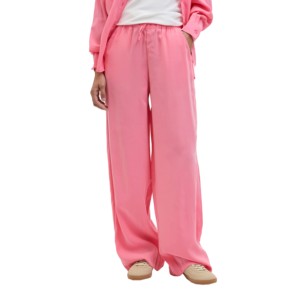 Women's Pink Cotton Wide Leg <b>Pants</b> Solid Color Drawstring Waist Loose Fit Casual <b>Summer</b> Full Length Trousers - Product Image 3