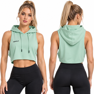 Sudadera Corta sin Mangas para Mujer, Sudadera con Capucha para Gimnasio, Top Corto con Capucha, 100% Poliéster, Ropa Deportiva Transpirable, Sudadera Corta - Product Image 2