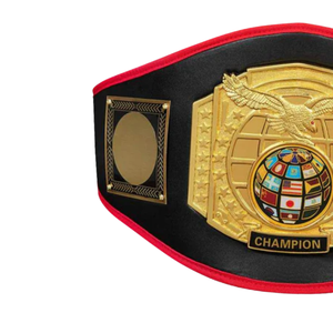 Ceinture de champion en or avec design globe, sangle noire et rouge, qualité supérieure, personnalisable, titre de lutte - Product Image 3