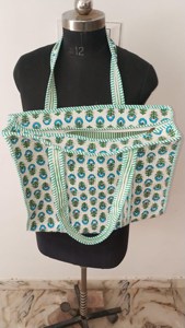 Bolsa de Mano de Lujo de Algodón Blanco con Estampado Floral Azul, Estilo Bohemio, Casual de Verano, con Cierre, para Compras, para Mujer - Product Image 4