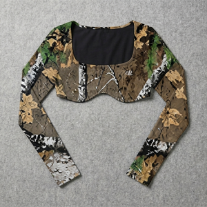 Deep Scooped Neckline Women's Cropped <b>Top</b> Custom DTG Printed Full Sleeves Trendy Blouse Slim Fitted Summer Spring Lifestyle <b>Tops</b> - Product Image 3