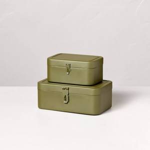 Contenedores de Alimentos Metálicos Verde Oliva, Diseño Rectangular Apilable, Tapa con Bisagras, Estilo Minimalista para Almacenamiento - Product Image 1