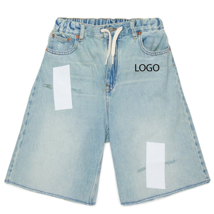 Shorts en jean à jambes larges au design élégant pour garçons, effet délavé, haute qualité et logo personnalisé pour commande en gros, service OEM - Product Image 1