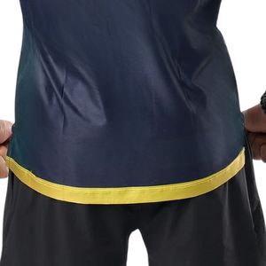 T-shirt de sport bleu marine pour homme avec bordure jaune, manches courtes, col rond, entraînement athlétique, course à pied, décontracté, performance - Product Image 5