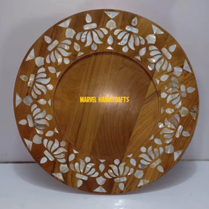 Luxury Handmade Mother of Pearl Inlay Wooden Serving Tray| Round Decorative Platter for Dining <b>Table</b> Home Decor Kitchenware Tray - Product Image 2