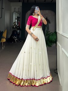 Designer Embossed Lehenga Choli With Real Mirror Work And Dupatta Set For Navratri Special By AarikaTextiles - Product Image 6