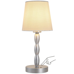 Modern design <b>Silver</b> <b>Table</b> Lamp Luxury Textured Metal Base White Fabric Shade Elegant <b>Bedside</b> Nightstand Light Home Decor Accent - Product Image 1