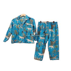 Conjunto de pijama con estampado de Tigre, ropa de noche india, 100% algodón orgánico, pijama, venta al por mayor - Product Image 1