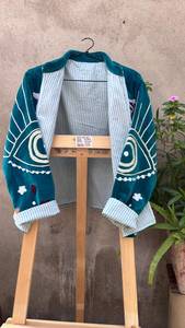 Rajasthani handmade Embroidered Velvet Jacket Boho Suzani Style <b>bird</b> Design Velvet Suzani Jacket - Product Image 5