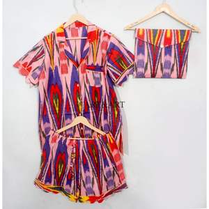 Conjunto de Pijama de Verano 100% Algodón Puro, Elegante y Clásico, con Estampado a Mano, Pantalones Cortos Tipo Canguro con Bolsillos, Suave y Transpirable - Product Image 5