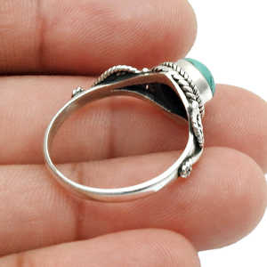 Bijoux de mode raffinés en argent sterling 925, bague de mariage simple faite à la main avec pierre précieuse turquoise ronde, style bohème - Product Image 3