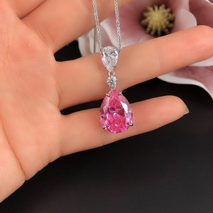 สร้อยคอรูปหยดน้ำสีชมพูโทแพซทองคำขาว พลอยสีชมพู ของขวัญวันเกิดงานแต่งงานสำหรับผู้หญิง - Product Image 2