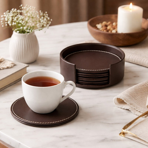 Ensemble de sous-verres carrés en cuir, solides, antidérapants, avec bords cousus, pour tasses à café, couleur turquoise, sous-verres en cuir pour la salle à manger - Product Image 4
