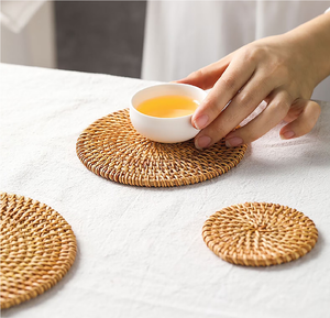 BOHO Rattan Trivet Mats And Pads 300 Mm Diameter Bohemian Rattan <b>Placemats</b> <b>Round</b> Woven Table Mats - Product Image 4