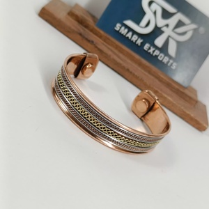 Premium Metal Craft Magnetic Copper Cuff <b>Bangle</b> Multi Layer Chain Design Two Tone Adjustable Open Bracelet - Product Image 6