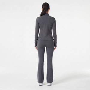 <b>Women</b> Yoga Jacket Full Length 3 Piece Set <b>Flared</b> Leg <b>Legging</b> Spandex Polyester Gym Fitness Jacket Racerback Bra Set Ladies - Product Image 6