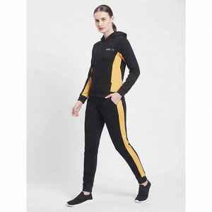 Women's Black <b>Yellow</b> Color Block Hooded Tracksuit Set Sporty Full Length Knitted Pullover Sweatshirt - Product Image 3