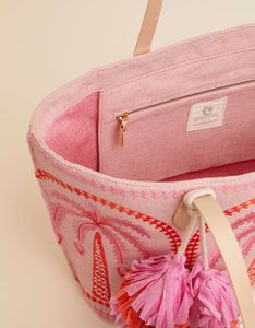 KILANNA <b>Canvas</b> <b>Tote</b> Bag Pink Palm Tree Print Large Capacity Casual Travel Bag 100% Cotton <b>Canvas</b> <b>Tote</b> Bag Eco Friendly - Product Image 2