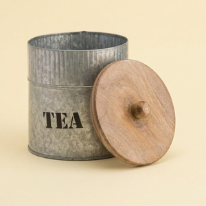 Grey Galvanized Iron <b>Kitchen</b> <b>Storage</b> Canister With Airtight Wooden Lid Vintage Metal Flour Jar For Rustic Home Decor On Sale - Product Image 5
