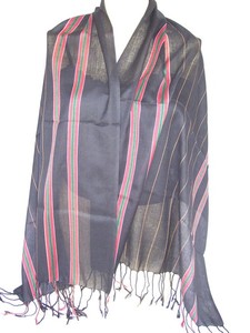 Écharpe longue en soie pour femme, style classique, légère, à rayures, teinte en fil, pour toutes les saisons, usage quotidien, écharpe d'été tissée à la main avec imprimé - Product Image 1