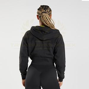 Hermosa sudadera recortada con cremallera completa para mujer 85% algodón 15% poliéster transpirable bolsillos de secado rápido longitud corta Sudadera con capucha Crop Top - Product Image 5