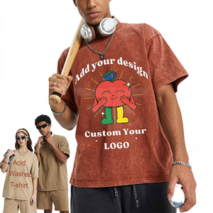 Camiseta de Hombre Personalizada de Gran Cantidad, Lavada al Ácido, Estilo Vintage, Oversize, Tejida, 100% Algodón, para Ropa Urbana, con Impresión de Logotipo DTG en Blanco - Product Image 1