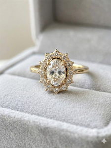 Vintage Style 14K/18K Rose Gold Lab Grown Diamond Luxury Oval Halo Cluster <b>Ring</b> with a Floral-Style Engagement <b>Ring</b> for Women - Product Image 6