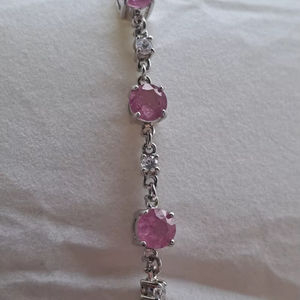 Sterling Silver Pink Sapphire <b>Bracelet</b> with Zircon Accents 7 Inch Handmade <b>Gemstone</b> Jewelry Wholesale Export - Product Image 1