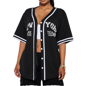 T-shirt pour femme en maille noire à col rond et manches courtes, coupe classique, style streetwear, écologique, avec impression de lettres blanches, pour le printemps et l'été - Product Image 1