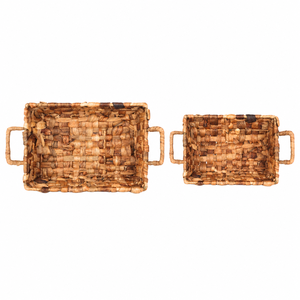 Panier de rangement en jacinthe d'eau tressé à la main, écologique, 2 pièces, avec poignées, organisateurs rectangulaires rustiques pour la décoration de la maison - Product Image 3
