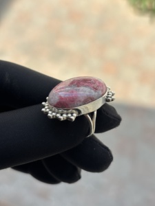 <b>Indian</b> Wedding Girls Thulite Gemstone <b>Ring</b> 925 Sterling Silver Bezel Setting Pave Setting Handmade Luxury Jewelry - Product Image 3