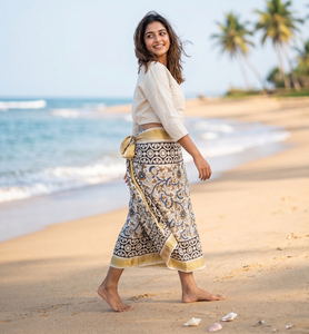 Golden Jari Border Hand Block Print Cotton <b>Sarong</b> Pareo Soft Floral Beach Wrap Indian Handmade <b>Bikini</b> Cover Up Custom Logo - Product Image 4