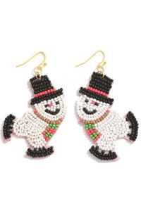 Trendy Handmade Embroidery Seed Beaded Snowman Drop Earrings Wedding Party Gifting Stylish Ear <b>Accessories</b> Hoop - Product Image 5