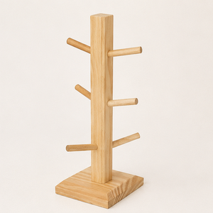 Premium Beech Wood Mug Tree Rack Durable 6-Hook Vertical <b>Tea</b> Cup Display <b>Stand</b> With Sturdy Base For Countertop Storage Rack - Product Image 3
