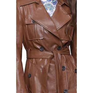 Manteau long en cuir pour femme, tendance et très vendu, pour l'automne et l'hiver, à double boutonnage, avec ceinture et revers, élégant, style trench-coat - Product Image 5