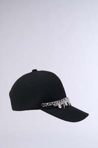 <b>Black</b> Punk Style <b>Baseball</b> <b>Cap</b> with Silver Chain Rhinestone Spikes Adjustable Unisex 6-Panel 100% Cotton Four Seasons Hat - Product Image 2