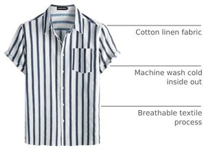 เสื้อเชิ้ตผู้ชายลำลอง สีขาว-น้ำเงิน ปกคอพับ ผ้าฝ้าย 100% ระบายอากาศได้ดี เป็นมิตรกับสิ่งแวดล้อม แห้งเร็ว ผ้าป๊อปลิน แขนสั้น - Product Image 6