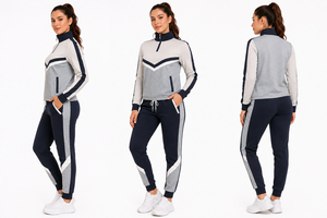 Chándal de forro polar estampado con media cremallera para mujer, ropa de invierno, chaqueta con cuello alto y pantalones de chándal de algodón y poliéster para mujer - Product Image 6