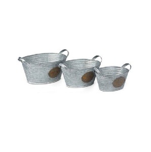 Jardinière en métal galvanisé au design excellent avec poignée pour la maison, l'extérieur et l'intérieur, pot à fleurs ovale décoratif - Product Image 6