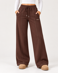 Pantalon de survêtement large pour femme F2WIN, taille haute, cordon de serrage, coupe décontractée, longueur intégrale, bleu marine uni avec poches - Product Image 3