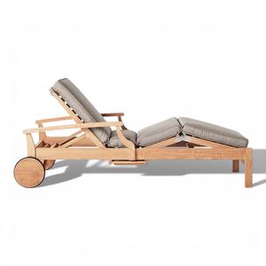 <b>Luxury</b> Outdoor Solid Teak Wood Garden Beach Lounger Adjustable Reclining Sunbed with Wheels Cushions for Hotel Resort Poolside - Product Image 4