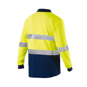 Polo unisexe haute visibilité imperméable et respirant à manches longues, vêtement de travail réfléchissant jaune marine en polyester - Product Image 2