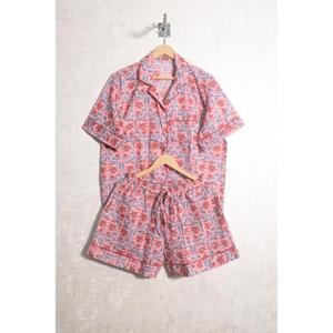 Ensemble de pyjama en coton pour femmes, fait main, imprimé indien, ensemble de détente à manches courtes, vêtements de nuit - Product Image 1