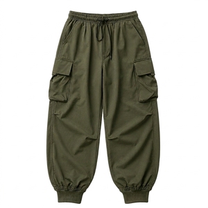 Pantalon cargo harem bleu marine pour homme, taille élastique avec cordon de serrage, plusieurs poches, décontracté, respirant, écologique, 100% coton - Product Image 2