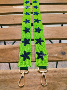 Handcrafted <b>Green</b> Beaded <b>Purse</b> Strap, Navy Star Pattern Shoulder Bag Strap, Women's Handmade Handbag Accessory - Product Image 5