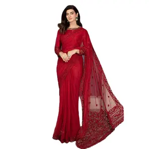 Saree Đỏ Ấn Độ & Pakistan quần áo Pakistan chất lượng tuyệt vời ăn mặc shalwar kameez bởi WS quốc tế mới ăn mặc trong màu