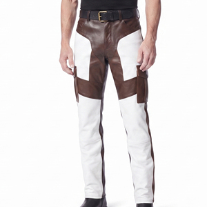<b>Men's</b> Sporty Mid Waist <b>Leather</b> <b>Pants</b> with Side Pockets High Quality OEM Custom Service - Product Image 6