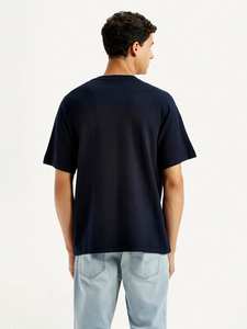 Camiseta de Algodón Azul Sólido para Hombre, Manga Corta, Cuello Redondo, Estilo Casual, Bloques de Color en Contraste, Corte Regular, Tejido de Punto - Product Image 3