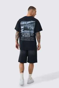 เสื้อยืดคอกลมแขนสั้นสีดำสำหรับผู้ชาย พิมพ์ลายไลท์นิ่ง แมคควีนด้านหลัง ทรงโอเวอร์ไซส์ ผ้าเจอร์ซีย์ถัก 100% ผ้าฝ้าย สวมใส่สบาย - Product Image 3