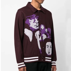 Men's Wool Acrylic Varsity Jacket Embroidered Character Pattern Turn-<b>down</b> Collar Streetwear Autumn Regular Fit - Product Image 3